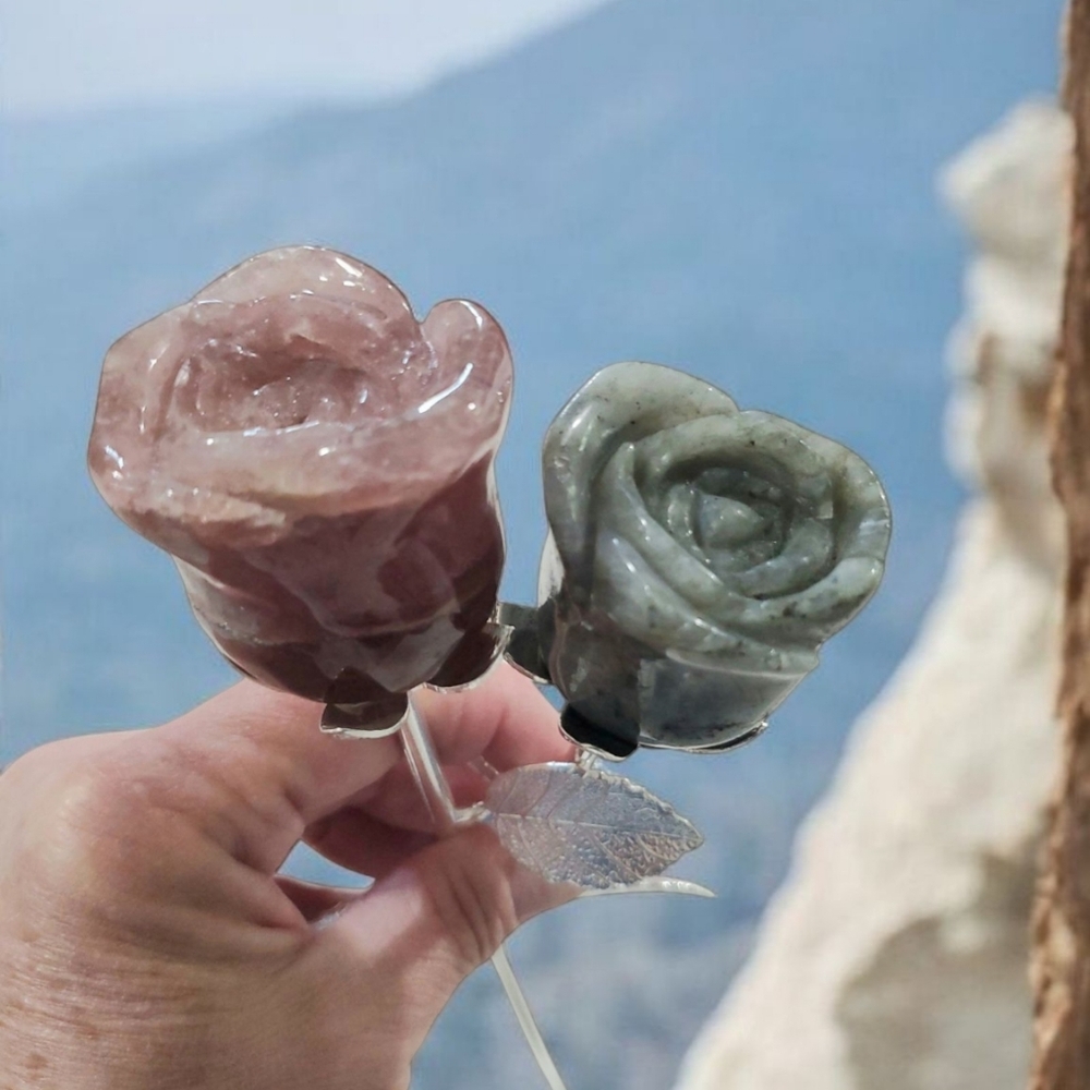 Crystal Rose Strawberry Quartz Aventurine With Silver Metal Stems New $24 Each